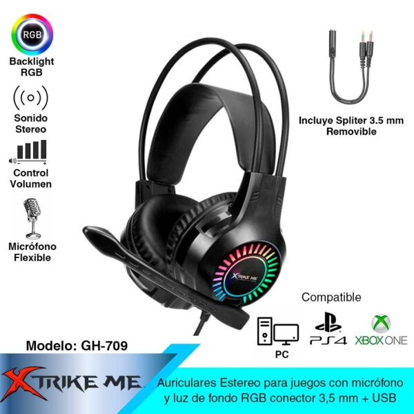 AUDIFONOS GAMING XTRIKE GH-709 LUZ RGB