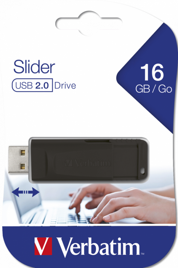 FLASH MEMORY 16GB VERBATIM SLIDER NEGRO USB