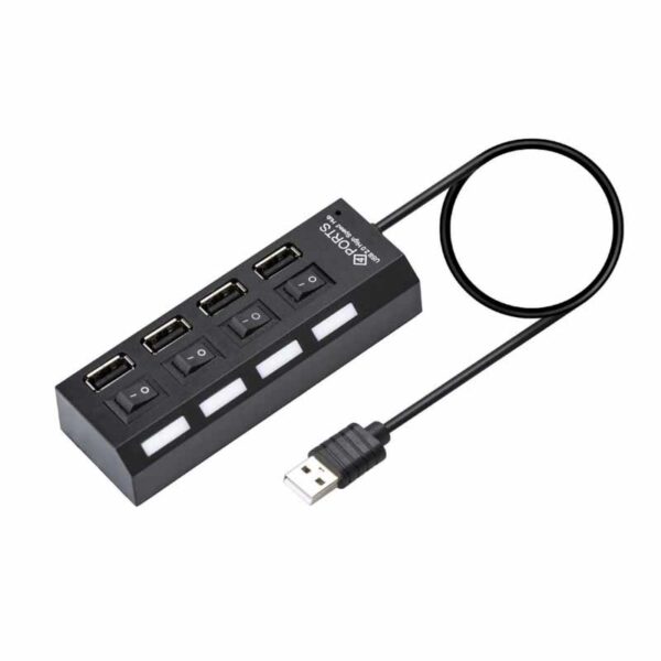 HUB USB 4 PORTS NEGRO CON SWITCH ENCENDIDO 2.0