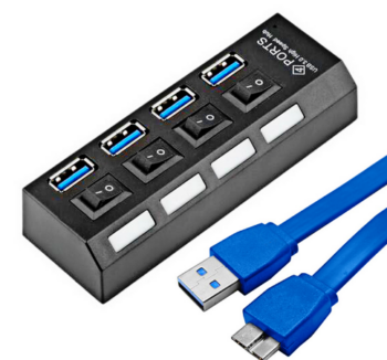 HUB USB 4 PORTS NEGRO CON SWITCH ENCENDIDO 3.0