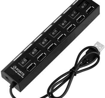 HUB USB 7 PORTS NEGRO CON SWITCH ENCENDIDO 2.0