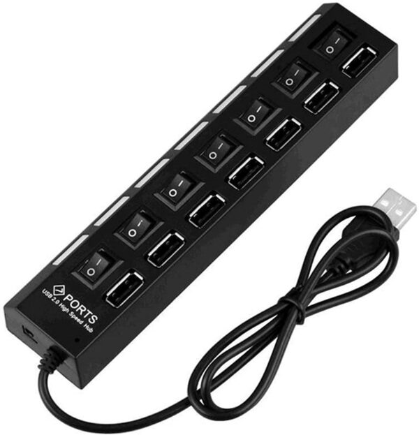 HUB USB 7 PORTS NEGRO CON SWITCH ENCENDIDO 2.0